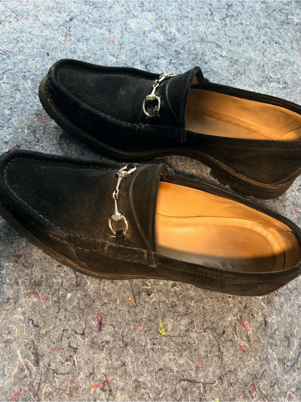 Gucci Black Suede Horsebit Loafers Size 8 Made in Italy 110765